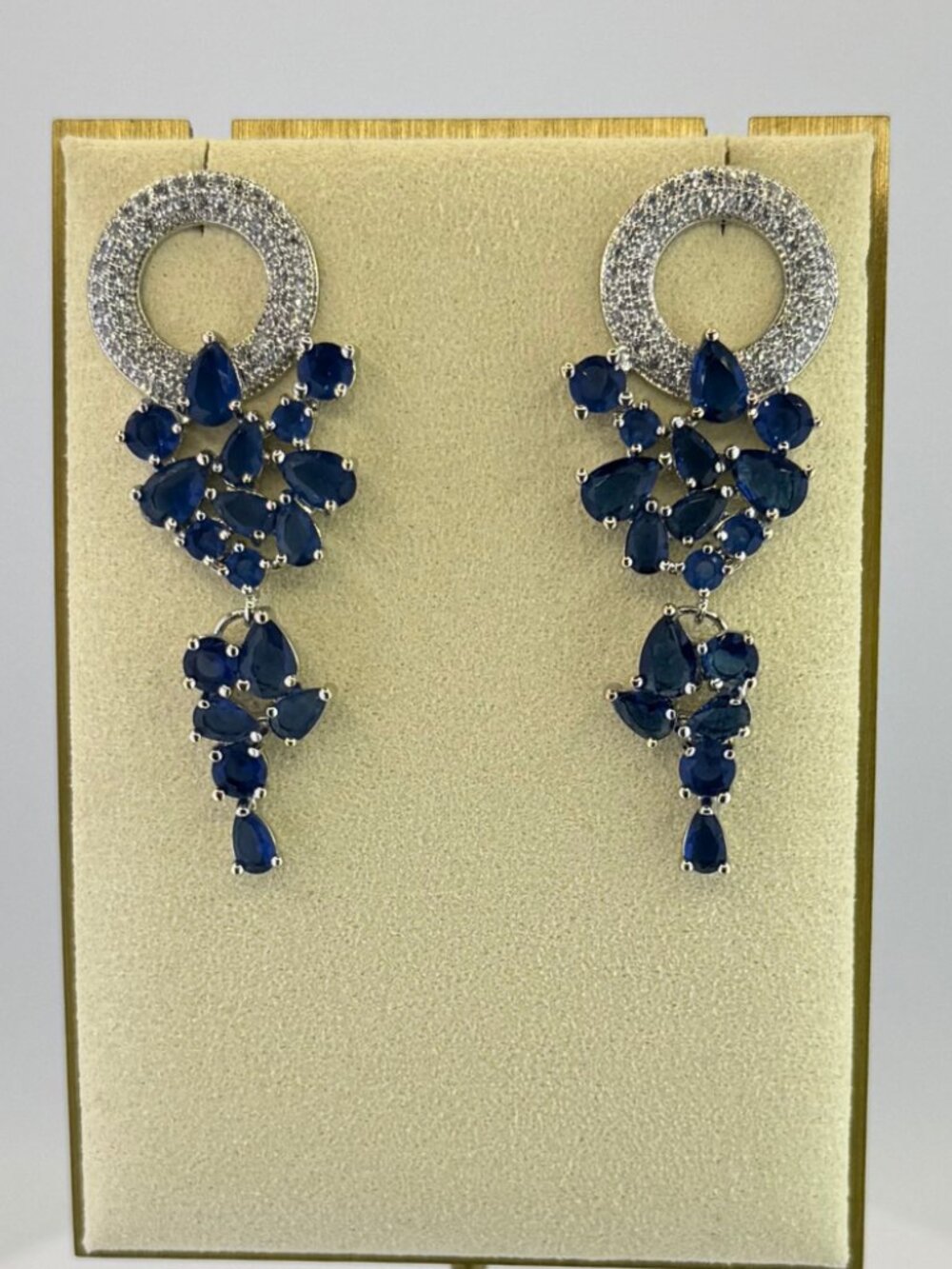 925 Sapphire CZ Chandelier Drop Earrings Sterling Silver Statement Jewelry